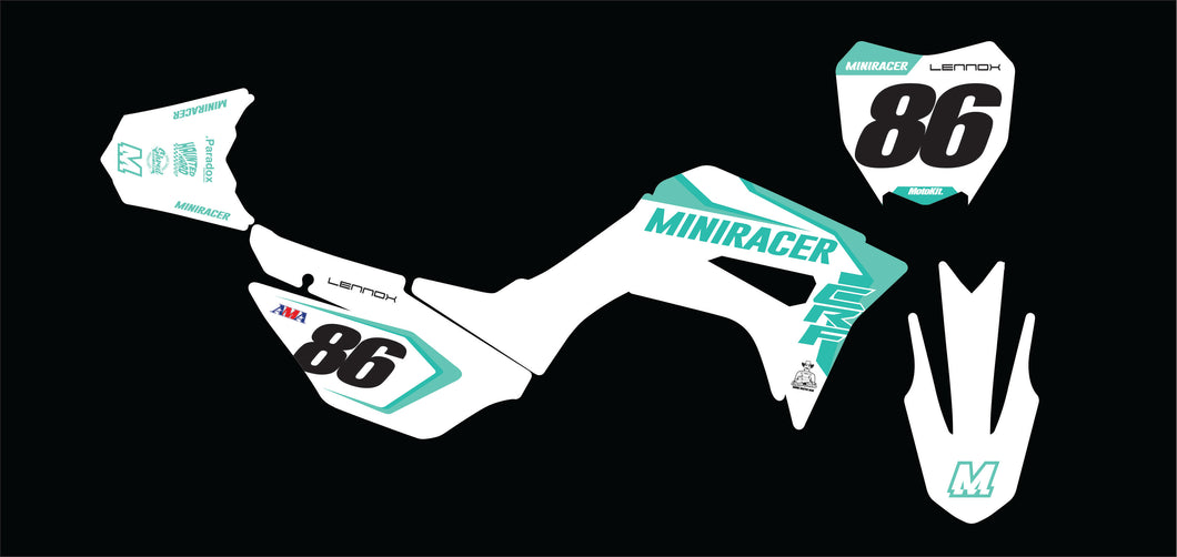 MiniRacer CRF110 'Works' Series Graphic Kit - White/Teal